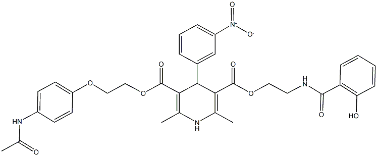 3-{2-[4-(acetylamino)phenoxy]ethyl} 5-{2-[(2-hydroxybenzoyl)amino]ethyl} 4-{3-nitrophenyl}-2,6-dimethyl-1,4-dihydro-3,5-pyridinedicarboxylate Struktur