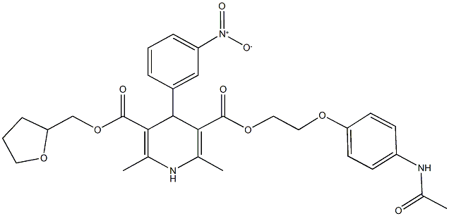 3-{2-[4-(acetylamino)phenoxy]ethyl} 5-(tetrahydro-2-furanylmethyl) 4-{3-nitrophenyl}-2,6-dimethyl-1,4-dihydro-3,5-pyridinedicarboxylate 化学構造式