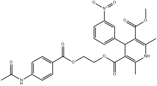 3-(2-{[4-(acetylamino)benzoyl]oxy}ethyl) 5-methyl 4-{3-nitrophenyl}-2,6-dimethyl-1,4-dihydro-3,5-pyridinedicarboxylate 化学構造式