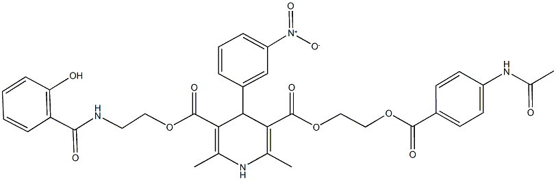 3-(2-{[4-(acetylamino)benzoyl]oxy}ethyl) 5-{2-[(2-hydroxybenzoyl)amino]ethyl} 4-{3-nitrophenyl}-2,6-dimethyl-1,4-dihydro-3,5-pyridinedicarboxylate 结构式