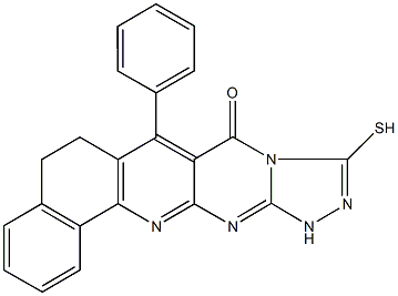 7-phenyl-10-sulfanyl-6,12-dihydrobenzo[h][1,2,4]triazolo[4',3':1,2]pyrimido[4,5-b]quinolin-8(5H)-one Struktur