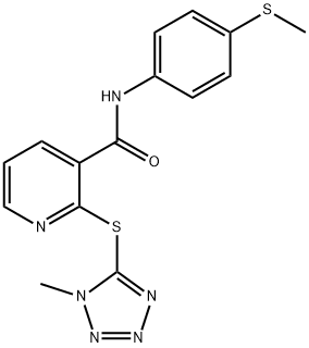 N-[4-(methylsulfanyl)phenyl]-2-[(1-methyl-1H-tetraazol-5-yl)sulfanyl]nicotinamide 化学構造式