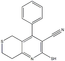 4-phenyl-2-sulfanyl-7,8-dihydro-5H-thiopyrano[4,3-b]pyridine-3-carbonitrile Struktur