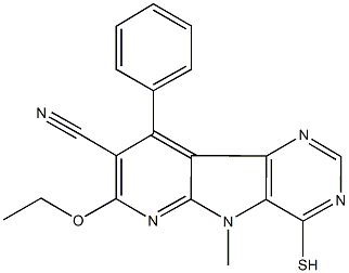 7-ethoxy-5-methyl-9-phenyl-4-sulfanyl-5H-pyrido[3',2':4,5]pyrrolo[3,2-d]pyrimidine-8-carbonitrile Struktur