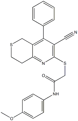 2-[(3-cyano-4-phenyl-7,8-dihydro-5H-thiopyrano[4,3-b]pyridin-2-yl)sulfanyl]-N-(4-methoxyphenyl)acetamide 化学構造式