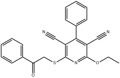 2-ethoxy-6-[(2-oxo-2-phenylethyl)sulfanyl]-4-phenyl-3,5-pyridinedicarbonitrile Struktur