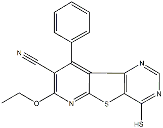 7-ethoxy-9-phenyl-4-sulfanylpyrido[3',2':4,5]thieno[3,2-d]pyrimidine-8-carbonitrile Struktur