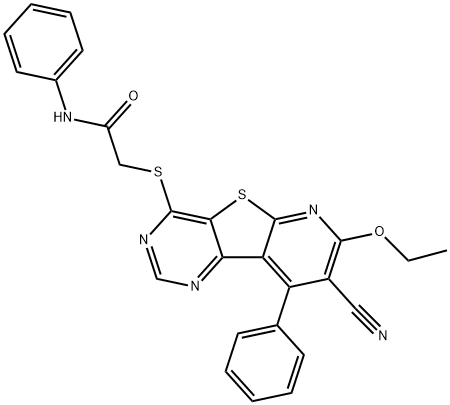 2-[(8-cyano-7-ethoxy-9-phenylpyrido[3',2':4,5]thieno[3,2-d]pyrimidin-4-yl)sulfanyl]-N-phenylacetamide 结构式