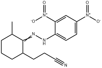 3-[2-({2,4-dinitrophenyl}hydrazono)-3-methylcyclohexyl]propanenitrile 结构式