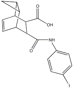 7-[(4-iodoanilino)carbonyl]tricyclo[3.2.2.0~2,4~]non-8-ene-6-carboxylic acid 化学構造式