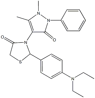 2-[4-(diethylamino)phenyl]-3-(1,5-dimethyl-3-oxo-2-phenyl-2,3-dihydro-1H-pyrazol-4-yl)-1,3-thiazolidin-4-one,942357-85-9,结构式