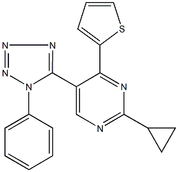 2-cyclopropyl-5-(1-phenyl-1H-tetraazol-5-yl)-4-(2-thienyl)pyrimidine 化学構造式