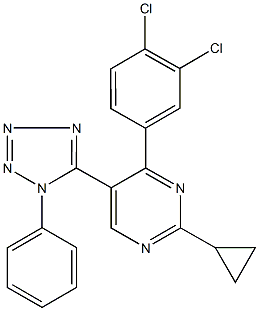 2-cyclopropyl-4-(3,4-dichlorophenyl)-5-(1-phenyl-1H-tetraazol-5-yl)pyrimidine 化学構造式