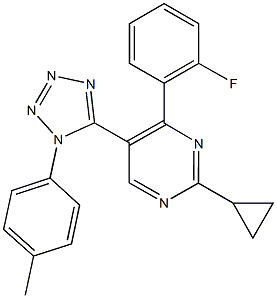 2-cyclopropyl-4-(2-fluorophenyl)-5-[1-(4-methylphenyl)-1H-tetraazol-5-yl]pyrimidine Structure