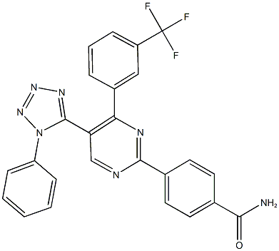 4-{5-(1-phenyl-1H-tetraazol-5-yl)-4-[3-(trifluoromethyl)phenyl]-2-pyrimidinyl}benzamide 结构式