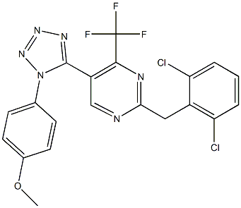 2-(2,6-dichlorobenzyl)-5-[1-(4-methoxyphenyl)-1H-tetraazol-5-yl]-4-(trifluoromethyl)pyrimidine 化学構造式