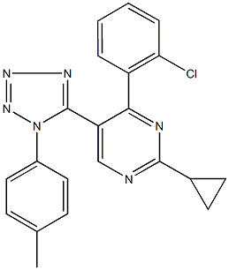 4-(2-chlorophenyl)-2-cyclopropyl-5-[1-(4-methylphenyl)-1H-tetraazol-5-yl]pyrimidine 结构式