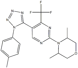 3,5-dimethyl-4-[5-[1-(4-methylphenyl)-1H-tetraazol-5-yl]-4-(trifluoromethyl)-2-pyrimidinyl]morpholine Struktur