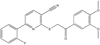2-{[2-(3,4-dimethoxyphenyl)-2-oxoethyl]sulfanyl}-6-(2-fluorophenyl)nicotinonitrile Struktur