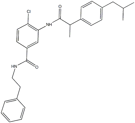 4-chloro-3-{[2-(4-isobutylphenyl)propanoyl]amino}-N-(2-phenylethyl)benzamide 化学構造式