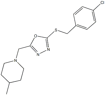 4-chlorobenzyl 5-[(4-methyl-1-piperidinyl)methyl]-1,3,4-oxadiazol-2-yl sulfide 化学構造式