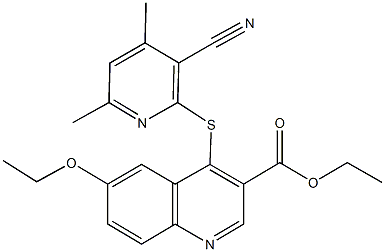 ethyl 4-[(3-cyano-4,6-dimethyl-2-pyridinyl)sulfanyl]-6-ethoxy-3-quinolinecarboxylate Structure