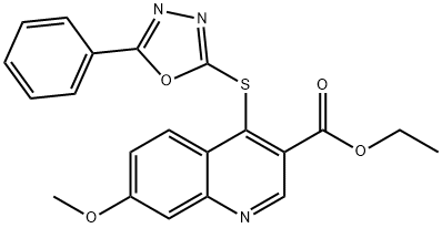 ethyl 7-methoxy-4-[(5-phenyl-1,3,4-oxadiazol-2-yl)sulfanyl]-3-quinolinecarboxylate 化学構造式