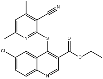 ethyl 6-chloro-4-[(3-cyano-4,6-dimethyl-2-pyridinyl)sulfanyl]-3-quinolinecarboxylate 化学構造式