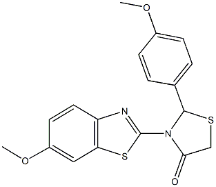 3-(6-methoxy-1,3-benzothiazol-2-yl)-2-(4-methoxyphenyl)-1,3-thiazolidin-4-one 结构式