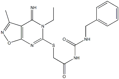 N-benzyl-N'-{[(5-ethyl-4-imino-3-methyl-4,5-dihydroisoxazolo[5,4-d]pyrimidin-6-yl)sulfanyl]acetyl}urea Structure