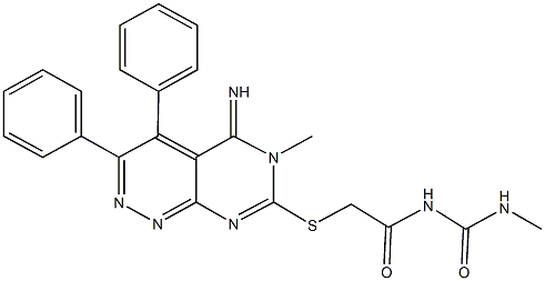 N-{[(5-imino-6-methyl-3,4-diphenyl-5,6-dihydropyrimido[4,5-c]pyridazin-7-yl)sulfanyl]acetyl}-N'-methylurea 化学構造式