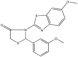 3-(6-methoxy-1,3-benzothiazol-2-yl)-2-(3-methoxyphenyl)-1,3-thiazolidin-4-one 化学構造式