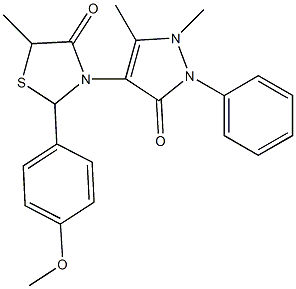 3-(1,5-dimethyl-3-oxo-2-phenyl-2,3-dihydro-1H-pyrazol-4-yl)-2-(4-methoxyphenyl)-5-methyl-1,3-thiazolidin-4-one Struktur
