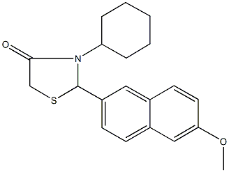 3-cyclohexyl-2-(6-methoxy-2-naphthyl)-1,3-thiazolidin-4-one 化学構造式