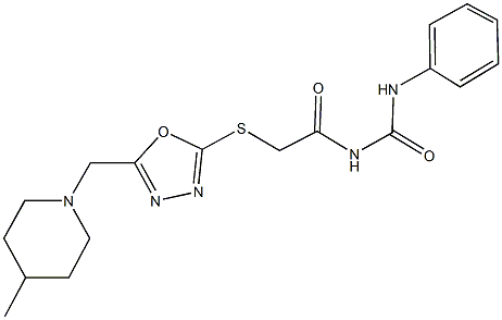 N-[({5-[(4-methyl-1-piperidinyl)methyl]-1,3,4-oxadiazol-2-yl}sulfanyl)acetyl]-N'-phenylurea,944776-27-6,结构式