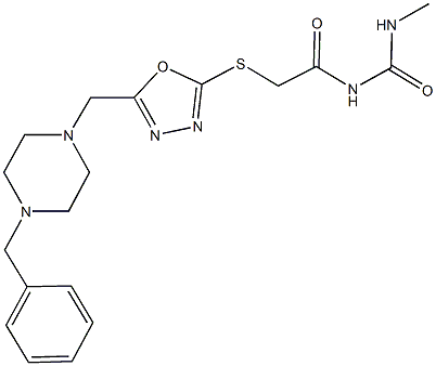 N-[({5-[(4-benzyl-1-piperazinyl)methyl]-1,3,4-oxadiazol-2-yl}sulfanyl)acetyl]-N'-methylurea Struktur