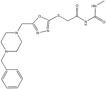 N-[({5-[(4-benzyl-1-piperazinyl)methyl]-1,3,4-oxadiazol-2-yl}sulfanyl)acetyl]-N'-methylurea Structure