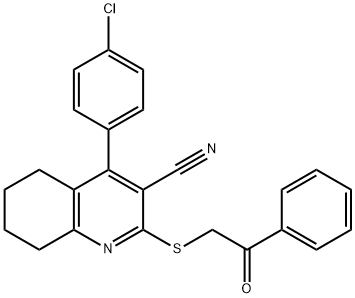 4-(4-chlorophenyl)-2-[(2-oxo-2-phenylethyl)sulfanyl]-5,6,7,8-tetrahydro-3-quinolinecarbonitrile 化学構造式