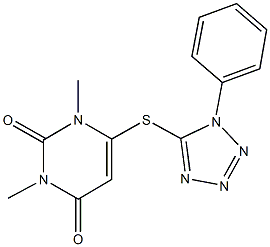 1,3-dimethyl-6-[(1-phenyl-1H-tetraazol-5-yl)sulfanyl]-2,4(1H,3H)-pyrimidinedione 化学構造式