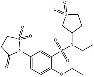5-(1,1-dioxido-3-oxo-2-isothiazolidinyl)-N-(1,1-dioxidotetrahydro-3-thienyl)-2-ethoxy-N-ethylbenzenesulfonamide 化学構造式