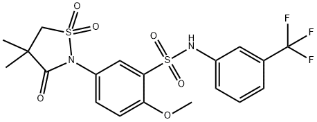 5-(4,4-dimethyl-1,1-dioxido-3-oxo-2-isothiazolidinyl)-2-methoxy-N-[3-(trifluoromethyl)phenyl]benzenesulfonamide Struktur