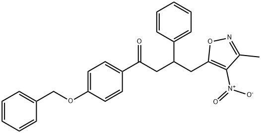 1-[4-(benzyloxy)phenyl]-4-{4-nitro-3-methyl-5-isoxazolyl}-3-phenyl-1-butanone Struktur