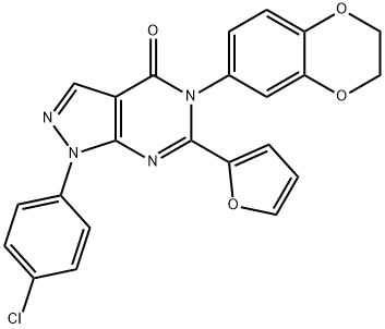 1-(4-chlorophenyl)-5-(2,3-dihydro-1,4-benzodioxin-6-yl)-6-(2-furyl)-1,5-dihydro-4H-pyrazolo[3,4-d]pyrimidin-4-one,952569-34-5,结构式