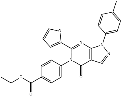 ethyl 4-[6-(2-furyl)-1-(4-methylphenyl)-4-oxo-1,4-dihydro-5H-pyrazolo[3,4-d]pyrimidin-5-yl]benzoate,952569-38-9,结构式