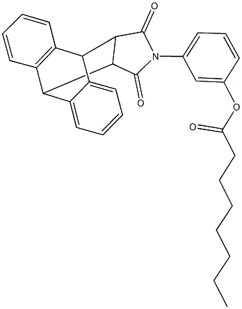 3-(16,18-dioxo-17-azapentacyclo[6.6.5.0~2,7~.0~9,14~.0~15,19~]nonadeca-2,4,6,9,11,13-hexaen-17-yl)phenyl octanoate Struktur