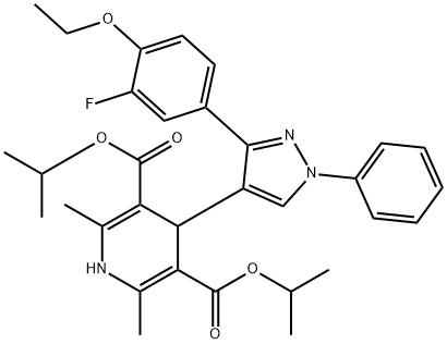 diisopropyl 4-[3-(4-ethoxy-3-fluorophenyl)-1-phenyl-1H-pyrazol-4-yl]-2,6-dimethyl-1,4-dihydropyridine-3,5-dicarboxylate,956508-37-5,结构式