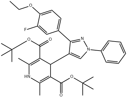 di(tert-butyl) 4-[3-(4-ethoxy-3-fluorophenyl)-1-phenyl-1H-pyrazol-4-yl]-2,6-dimethyl-1,4-dihydropyridine-3,5-dicarboxylate,956508-38-6,结构式