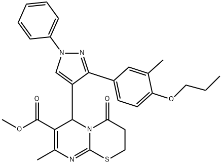 methyl 8-methyl-6-[3-(3-methyl-4-propoxyphenyl)-1-phenyl-1H-pyrazol-4-yl]-4-oxo-3,4-dihydro-2H,6H-pyrimido[2,1-b][1,3]thiazine-7-carboxylate 结构式