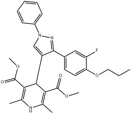 dimethyl 4-[3-(3-fluoro-4-propoxyphenyl)-1-phenyl-1H-pyrazol-4-yl]-2,6-dimethyl-1,4-dihydropyridine-3,5-dicarboxylate Struktur