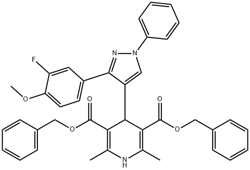 dibenzyl 4-[3-(3-fluoro-4-methoxyphenyl)-1-phenyl-1H-pyrazol-4-yl]-2,6-dimethyl-1,4-dihydropyridine-3,5-dicarboxylate Structure